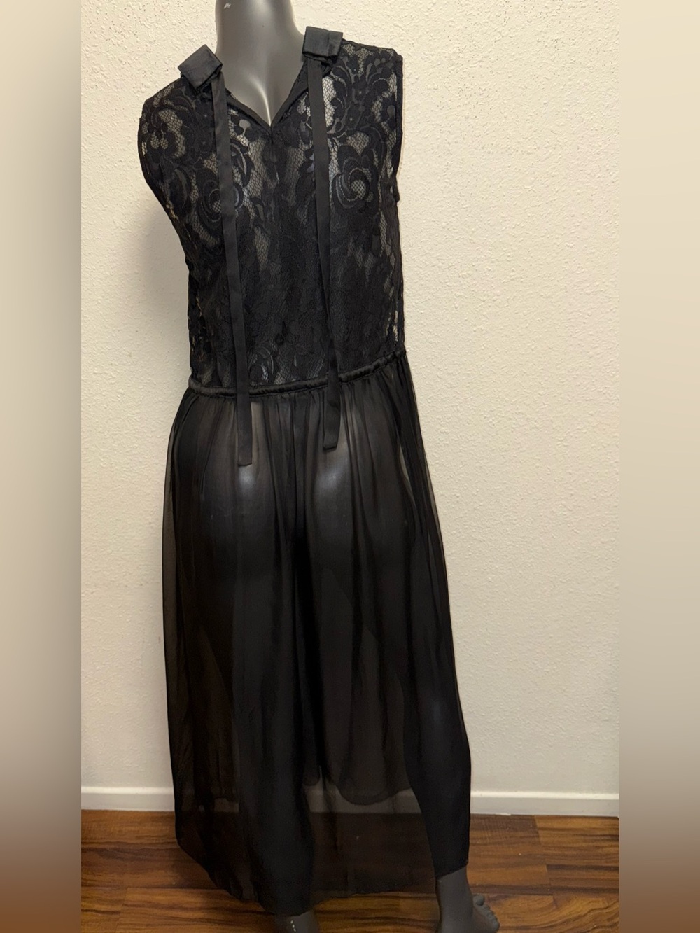 Dolce & Gabbana Black Lace & Chiffon Midi Dress - Picture 2 of 12